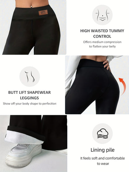 Women'S High Waist Tummy Control Flared Pants, Fleece-Lined Thickened Windproof Athletic Long Pants with Lining