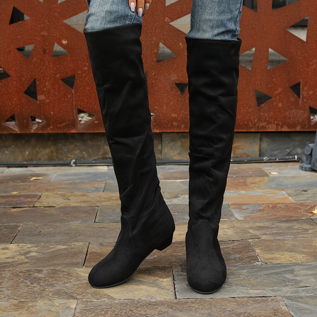 All-Season Comfort & Style: Chic Low Heel, Slip-On Boots with Round Toe & Solid Color for Women - LuxyXO