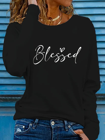 Camiseta de cuello redondo Blessed, camiseta informal de manga larga