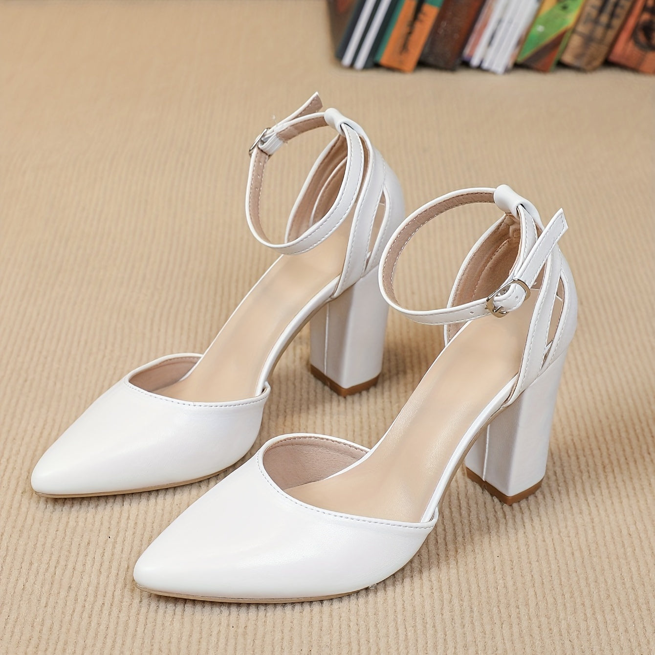 Stylish Women's Block Heel Pumps - Elegant Pointed Toe, Buckle Strap, Versatile Dress Shoes for Formal Occasions, Comfortable and Chic