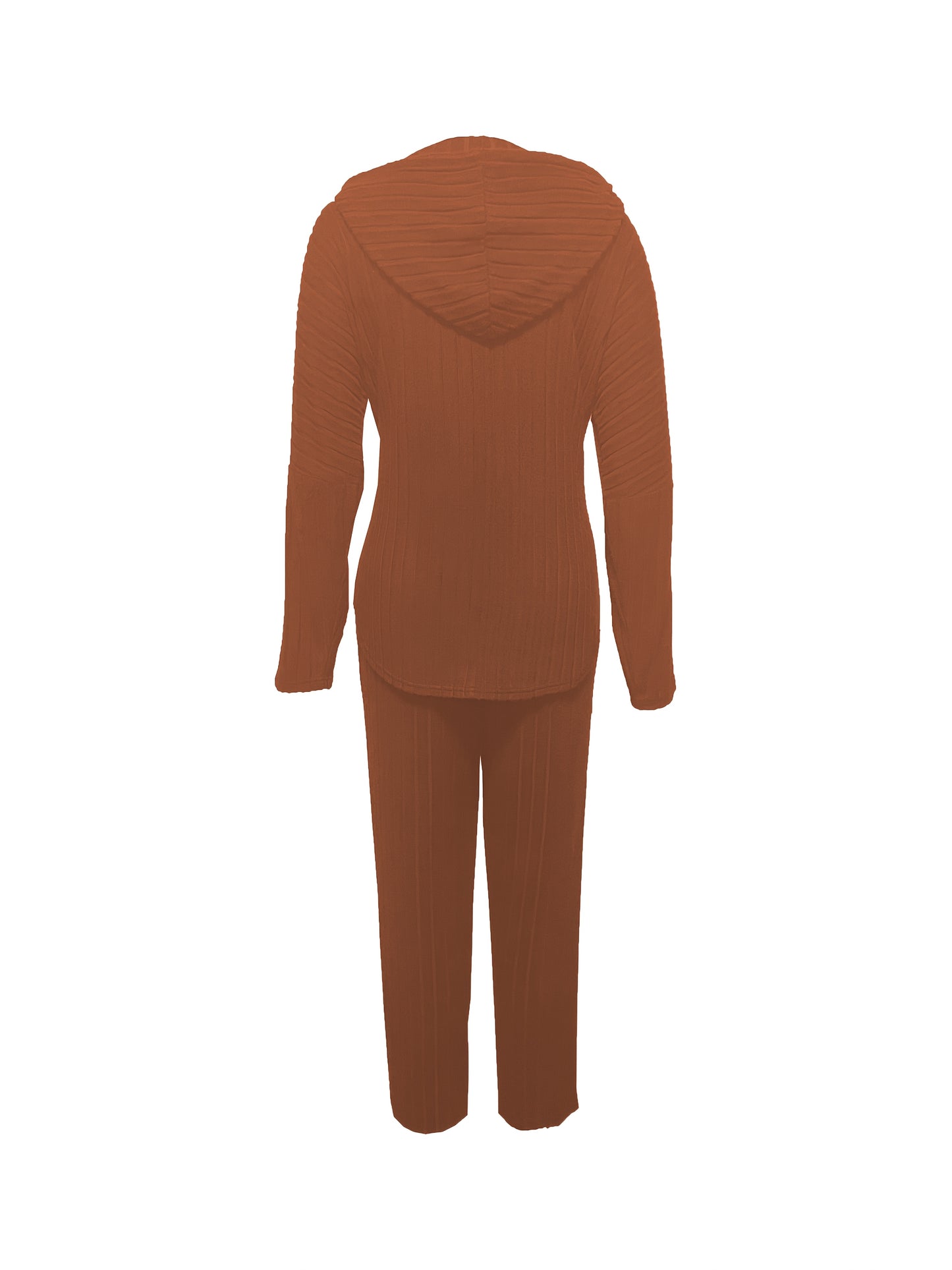 Conjunto de moda de talla grande para mujer, tejido de punto 100 % poliéster con elasticidad media, sudadera con capucha de color sólido y pantalones con detalle de cordón