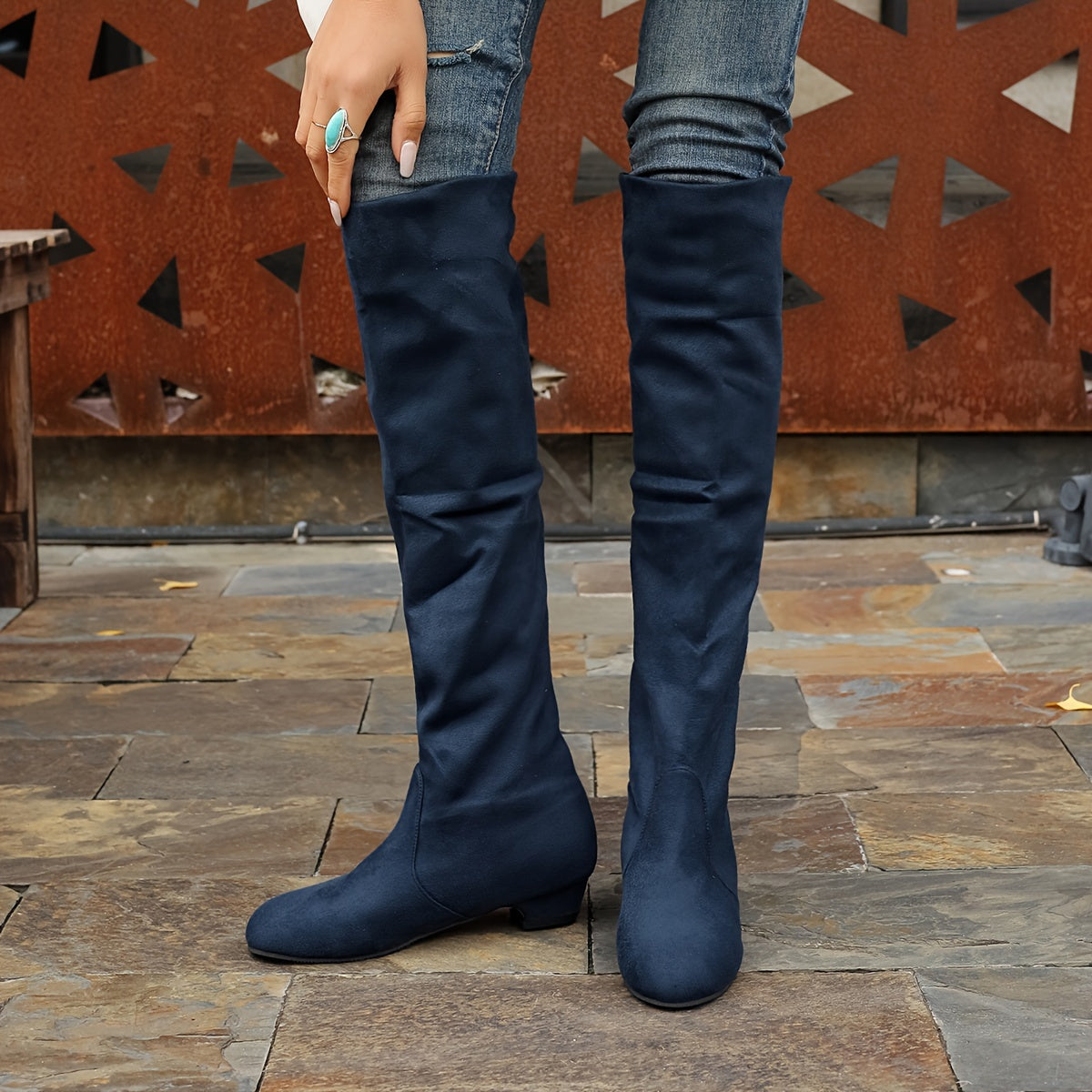 All-Season Comfort & Style: Chic Low Heel, Slip-On Boots with Round Toe & Solid Color for Women - LuxyXO