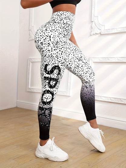 Vibrant Letter Print Color Block High Waist Leggings - Soft, Stretchy, and Comfortable for Everyday Wear - Womens Casual Fashion Clothing for All Body Types