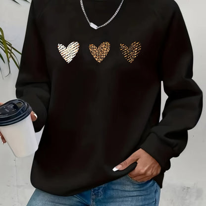 [Moda de temporada] Sudadera informal de cuello redondo de gran tamaño para mujer, tejido de punto 100 % poliéster, jersey de manga larga con patrón geométrico de corazón para otoño/invierno, jersey acogedor, jersey de cuello redondo, sudadera elegante