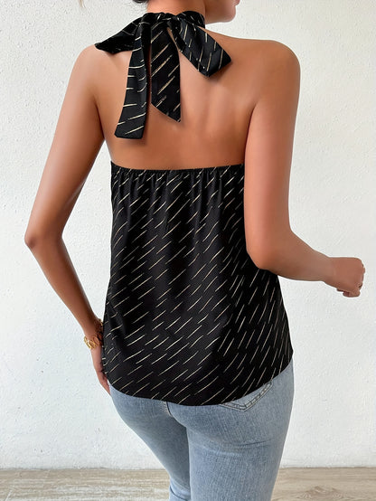 Blusa con cuello halter y estampado integral, elegante blusa con espalda abierta para primavera y verano, ropa de mujer