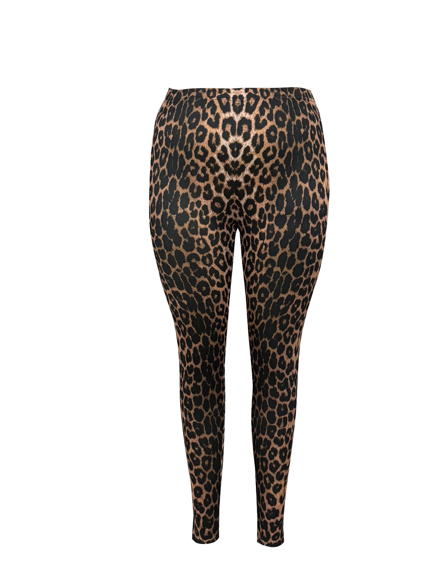 Leggings con estampado de leopardo de talla grande para mujer, elegantes pantalones de punto ajustados de gran elasticidad, mezcla de poliéster y elastano