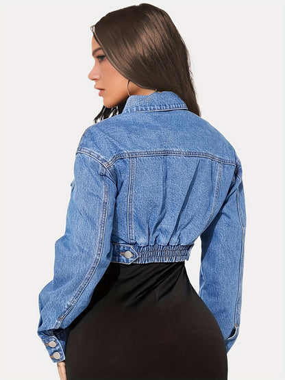 Chaqueta vaquera elegante con cuello para mujer: abrigo informal, de fácil cuidado, de manga larga y botonadura sencilla con un elegante diseño de solapa