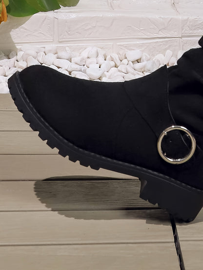 Botas altas hasta la rodilla elegantes y holgadas: botas de invierno cómodas para mujer con tacón grueso, forro de terciopelo, diseño fácil de poner para clima frío: perfectas para salidas informales y uso diario