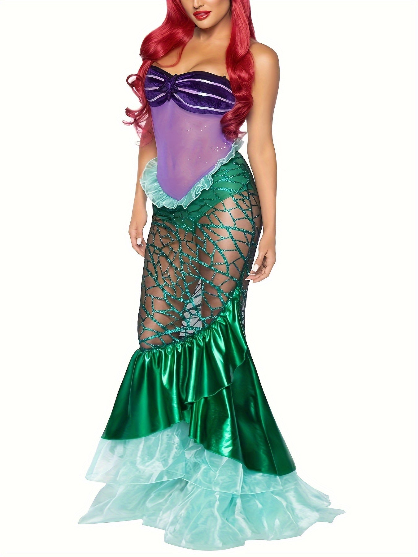 Women's Mermaid Party Costume, Strapless Tube Tops Ruffle Sequin Long Tail Cosplay Fancy Dress