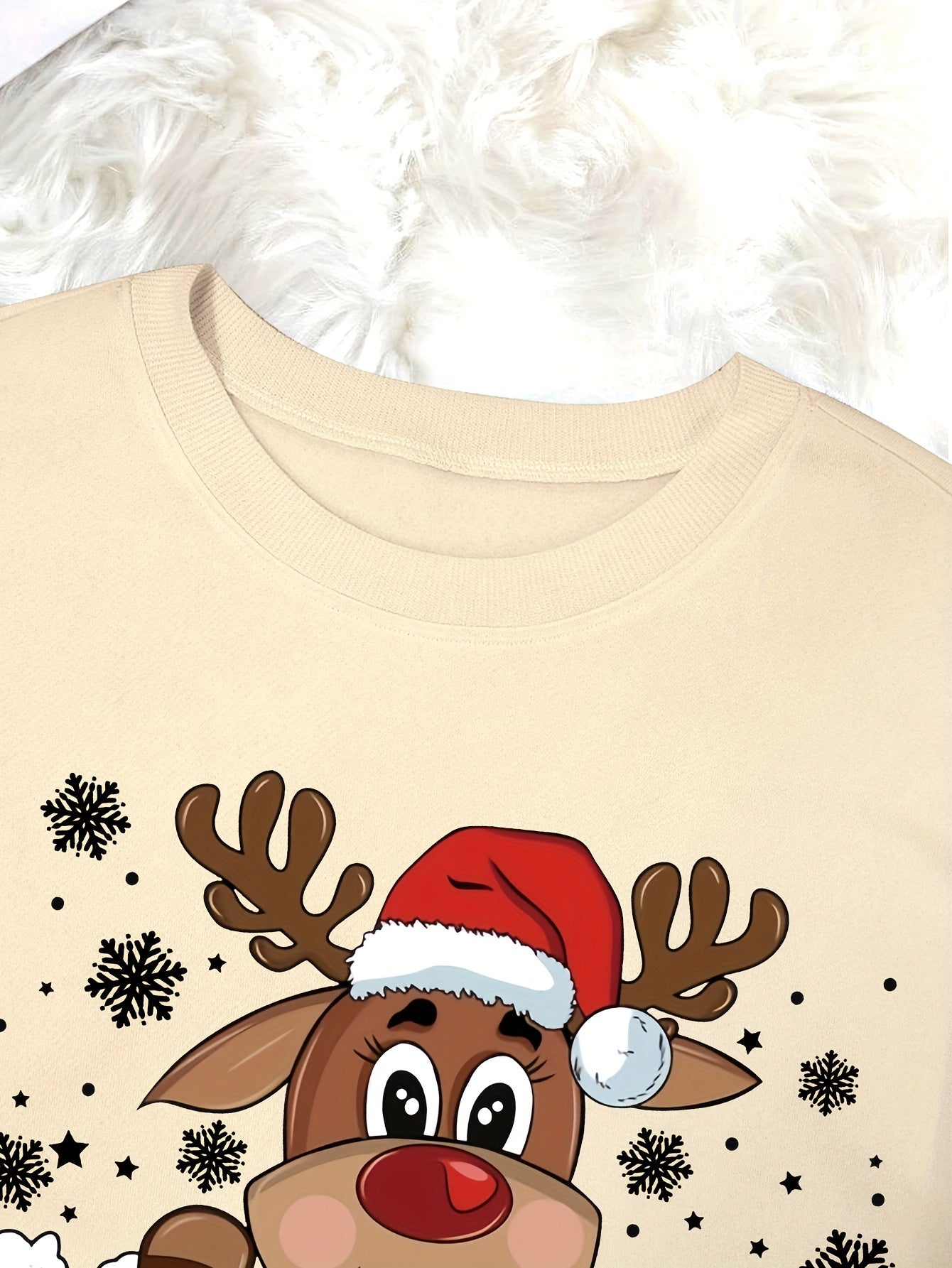 Cozy Festive Reindeer Sweatshirt - Soft 100% Polyester Knit Fabric, Vibrant Cartoon Print Design, Long Sleeve Pullover for Fall/Winter, Casual Crew Neck Style, Perfect for Holiday Parties and Gift Giving