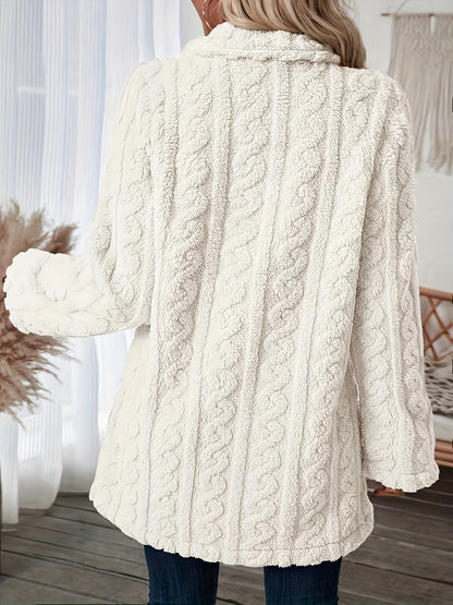 Stylish Double Breasted Teddy Coat - Soft Textured Thermal Long Sleeve Winter Outwear