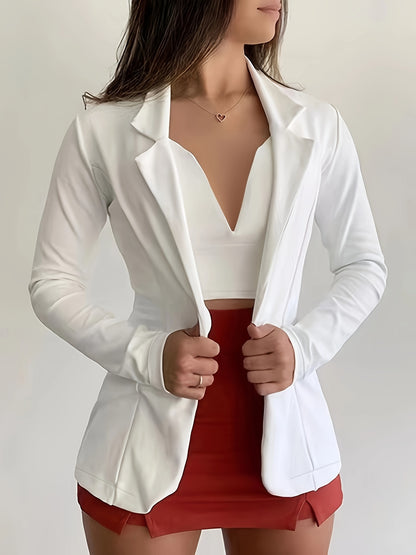 Fashionable Womens Blazer Jacket - Solid Lapel, Button Closure, Flowy Long Sleeves - Casual-Formal Commuter Outerwear