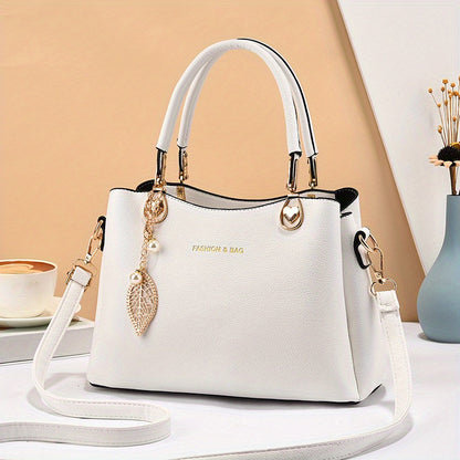 Elegant White Faux Leather Handbag for Women - Chic Fashion Shoulder Bag