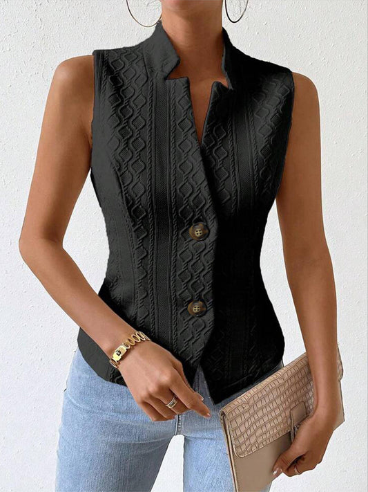 Stylish Textured Single Breasted Vest - Women's Sleeveless Vest