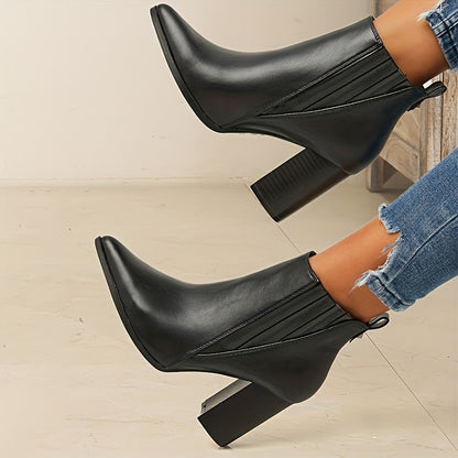 Botas de moda de color sólido para mujer, botines casuales sin cordones con tacón grueso, botas Chelsea con punta en punta