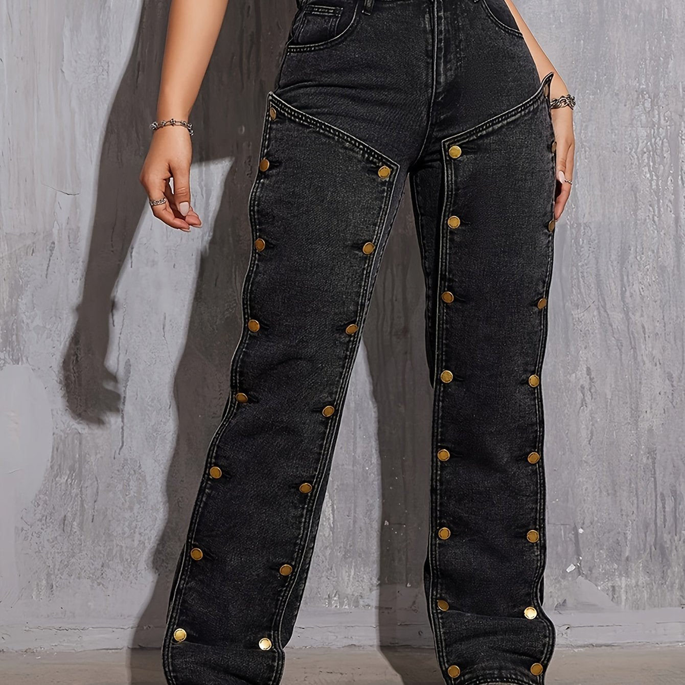 Plus size loose fit cargo denim pants with detachable buttons, black high-stretch fabric, and comfortable relaxed fit for stylish streetwear.