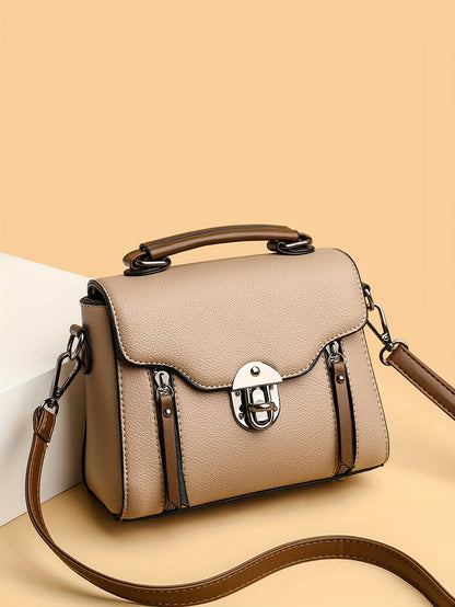 Retro Buckle Handbag For Women, Color Contrast Crossbody Bag,