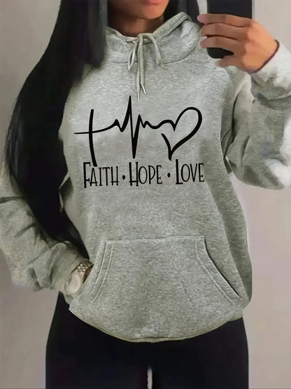 Sudadera con capucha y cordón con estampado de letras y corazones, sudadera informal de manga larga con capucha, ropa para mujer