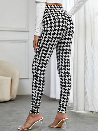 Chic Houndstooth Print High Waist Skinny Pants - LuxyXO