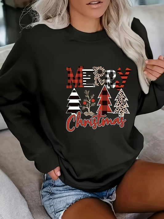 Sudadera con estampado navideño, sudadera informal de manga larga y cuello redondo para otoño e invierno, ropa de mujer