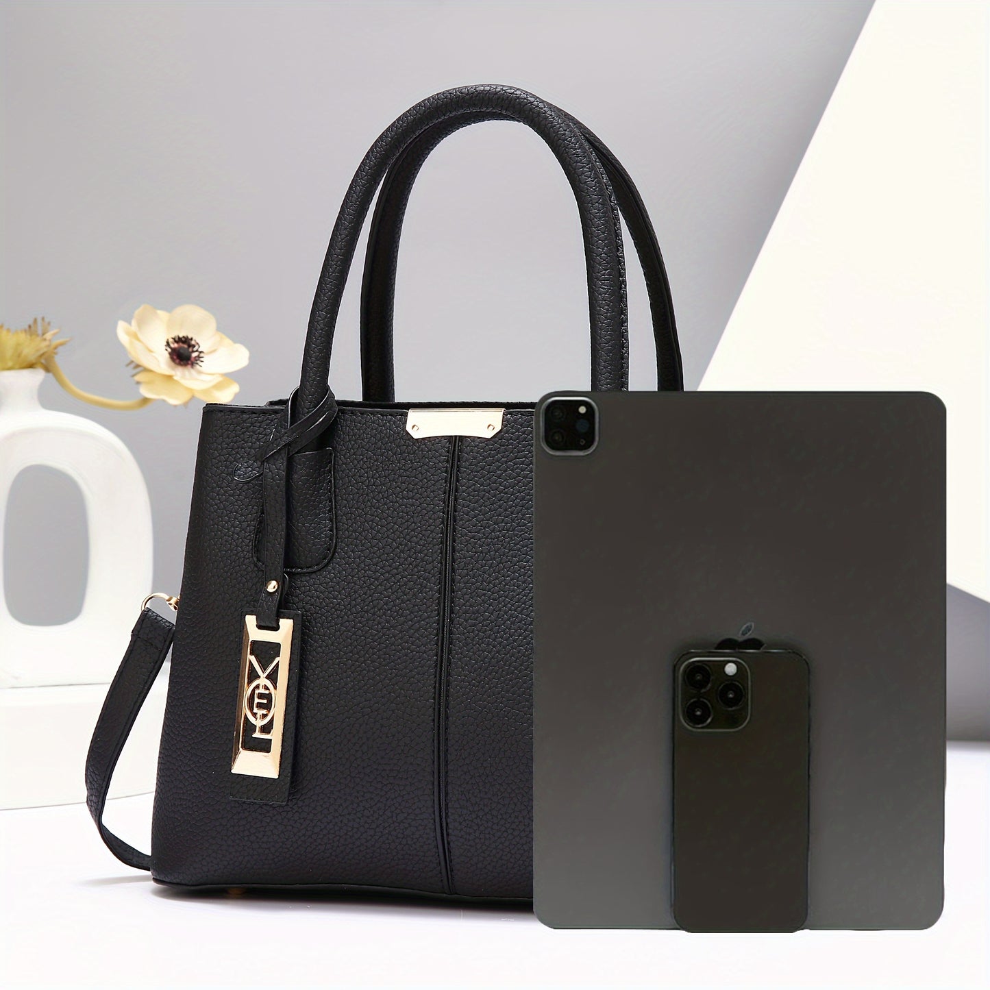 Elegant Faux Leather Tote Bag for Women, Large Capacity Shoulder & Crossbody Handbag