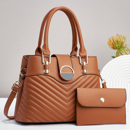 Elegant Faux Leather Tote Bag with Wallet for Women