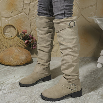 Botas altas hasta la rodilla elegantes y holgadas: botas de invierno cómodas para mujer con tacón grueso, forro de terciopelo, diseño fácil de poner para clima frío: perfectas para salidas informales y uso diario