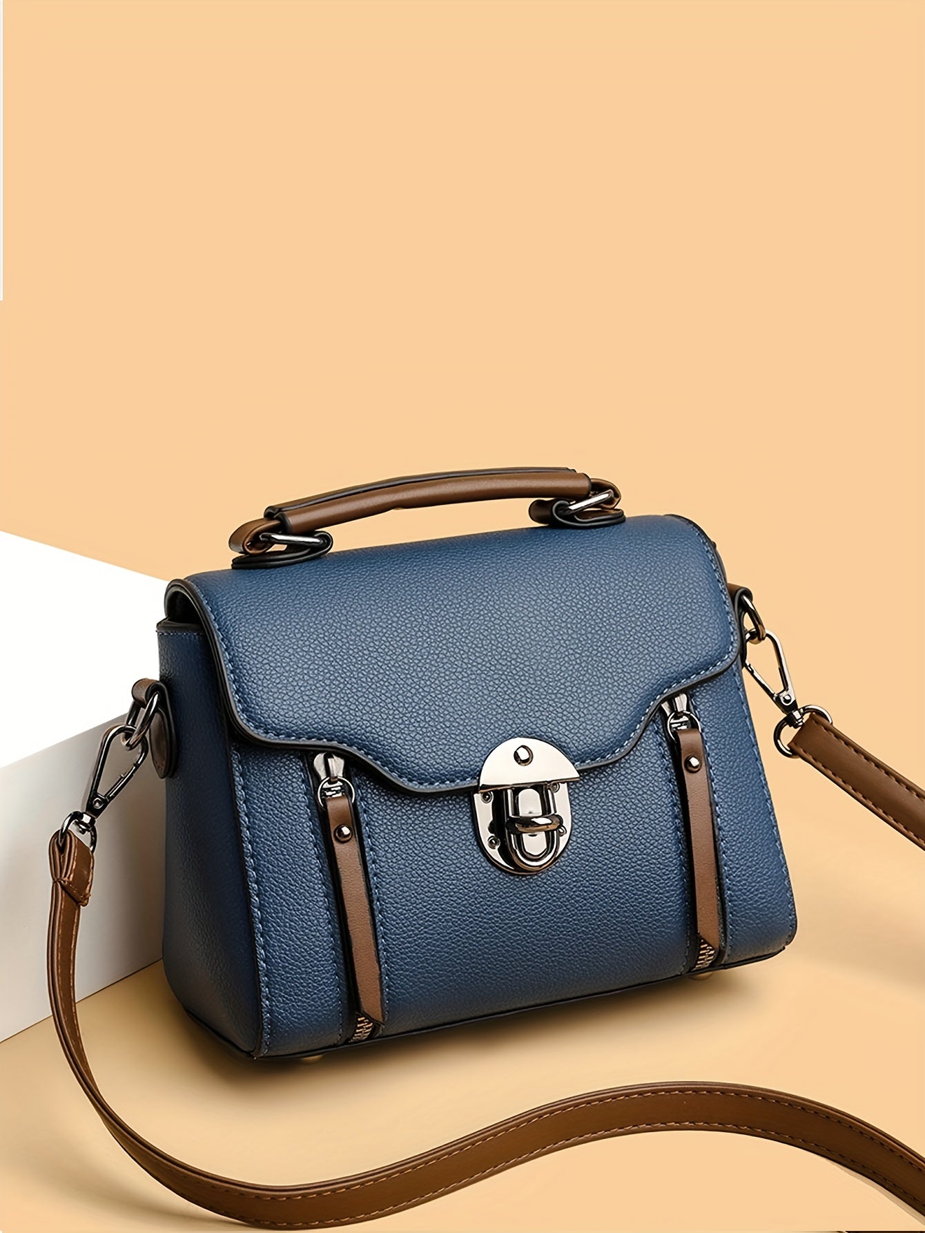 Retro Buckle Handbag For Women, Color Contrast Crossbody Bag,