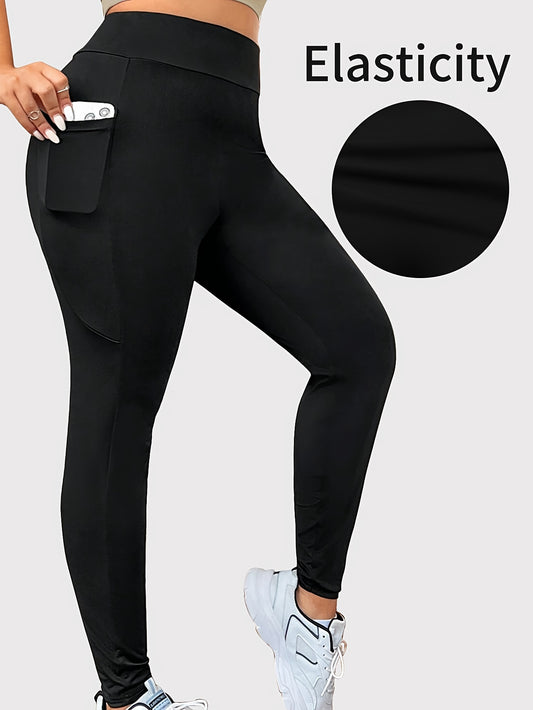 Leggings ajustados elásticos de talla grande con bolsillos laterales: cintura alta, cómodos, transpirables y suaves para primavera y verano: ropa informal de mujer para figuras con curvas