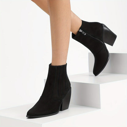Botines de vaquero con tacón grueso y cremallera lateral para mujer