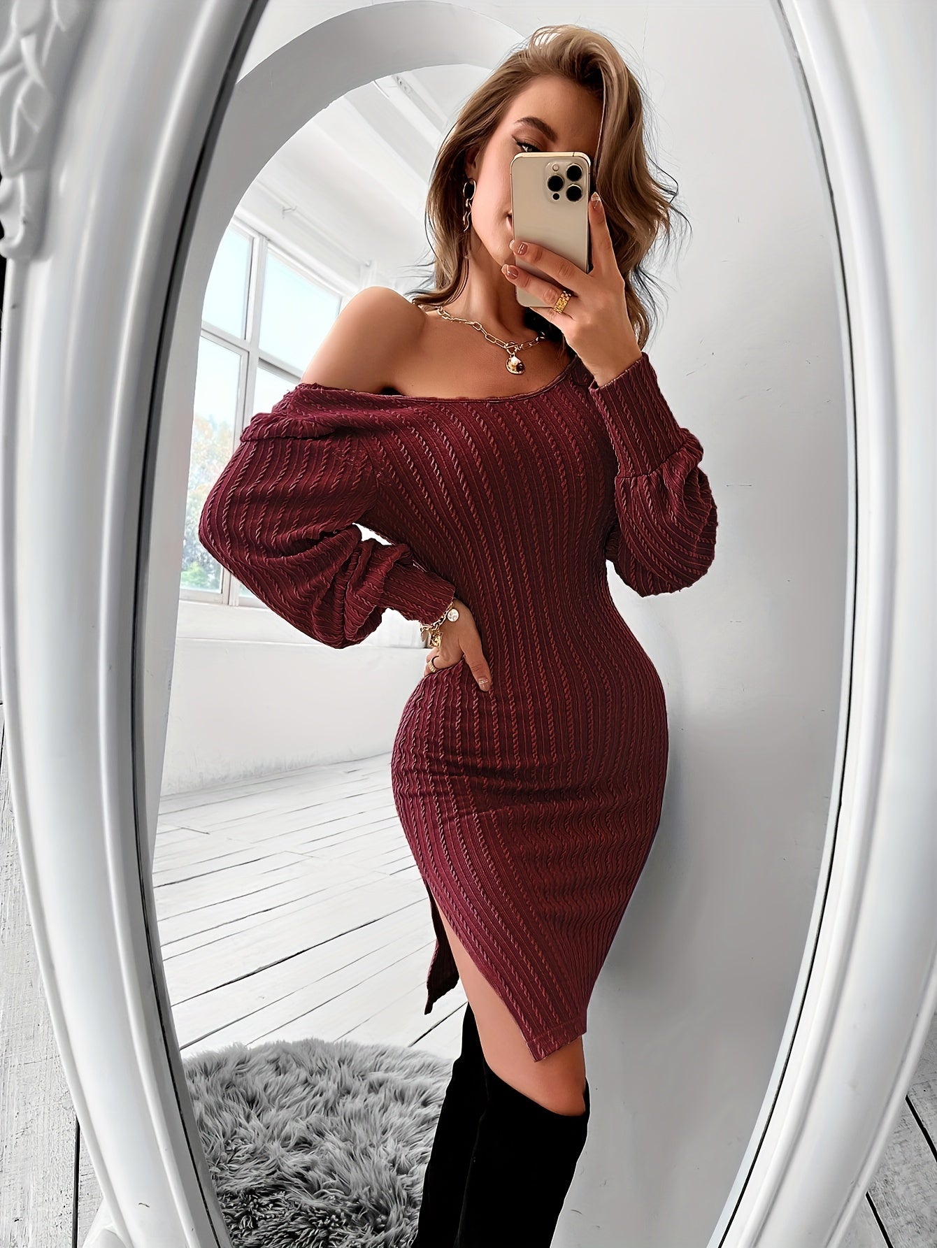 Women's Slim Sexy Hip Slit Ribbed Back Lace Dress