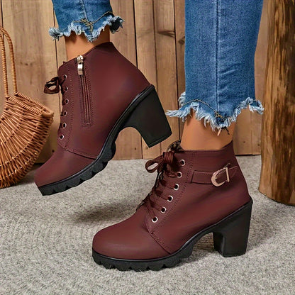 Ladies' Chic Square Heel Ankle Boots - Soft Fabric Lining, Comfortable Rubber Sole, Easy Side Zipper Closure, Casual Platform Design - Perfect for All Seasons, Versatile and Stylish