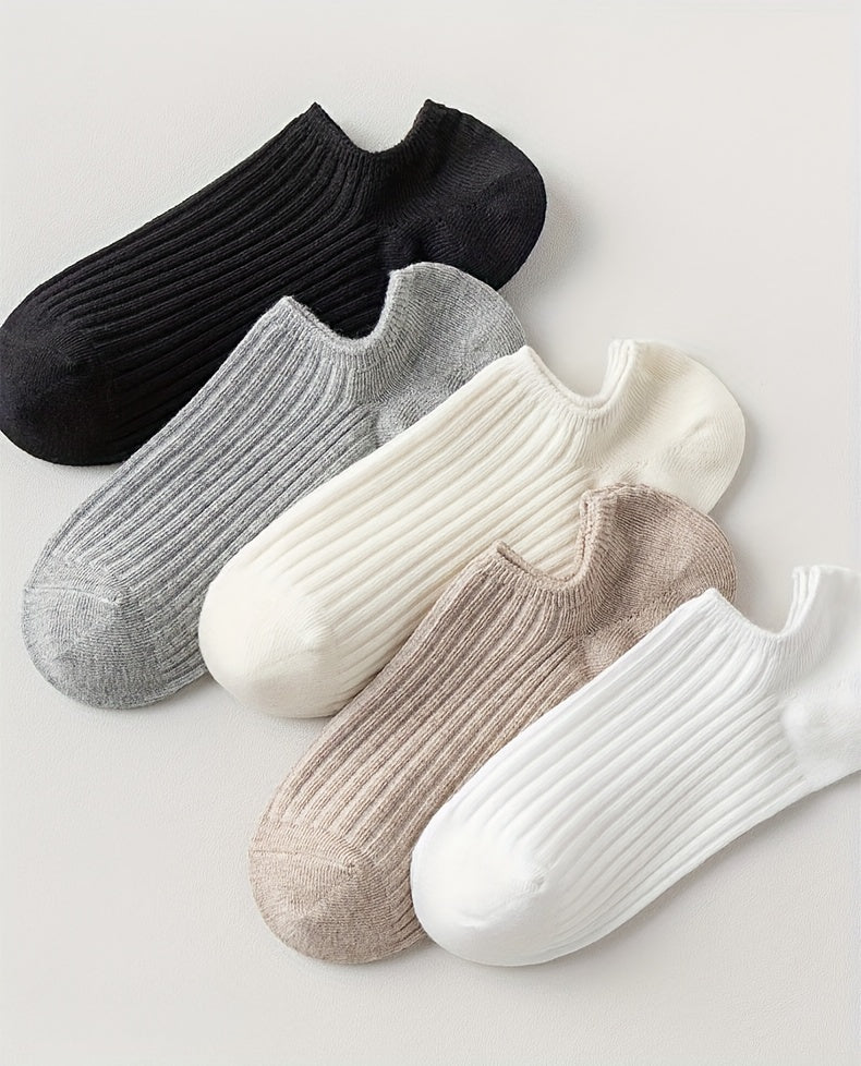 5/10 Pairs Solid Low Cut Socks, Simple & Breathable Unisex Invisible Socks, Women's Stockings & Hosiery