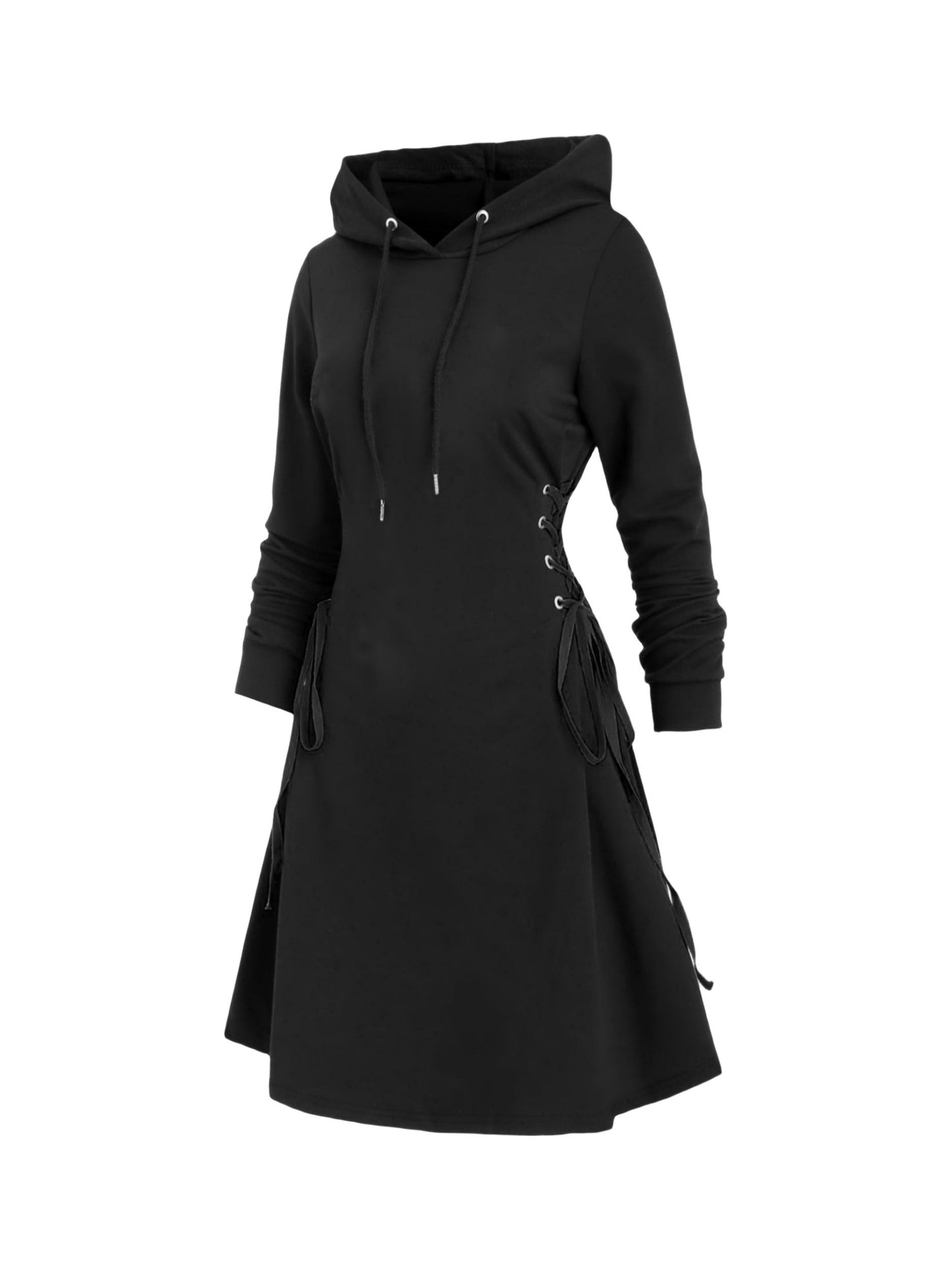 Vestido estilo sudadera con capucha gótica de talla grande, con cordones laterales, elegante y cómodo, lavable a máquina