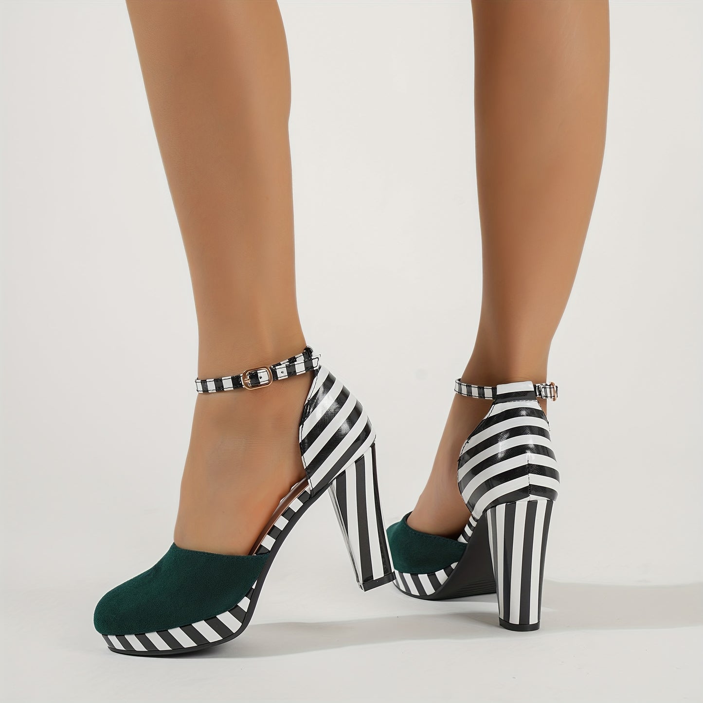 Chic Striped DOrsay High Heel Sandals - Adjustable Ankle Strap Platform - Perfect for Parties & Any Occasion - Fashionable Dress Shoes