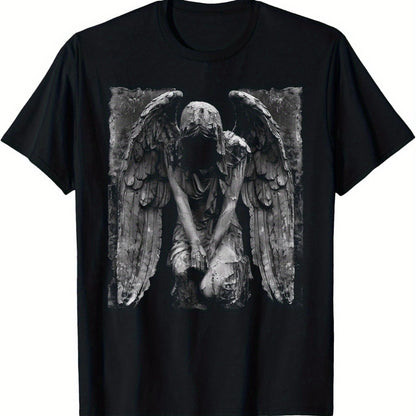 Camiseta gótica de terror gótico con estatua de ángel caído, arte oscuro, demonio oculto