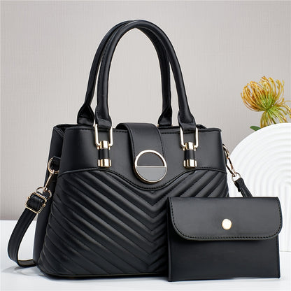 Elegant Faux Leather Tote Bag with Wallet for Women