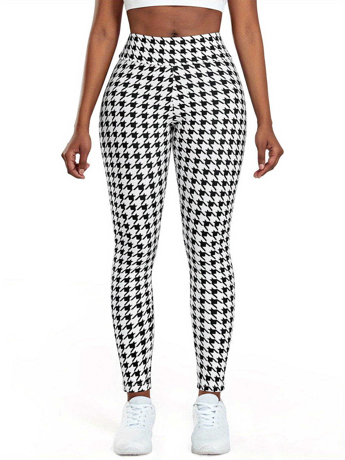 Women's High Waist Houndstooth Yoga Leggings - Stretchy, Elegant Activewear Pants for All Seasons