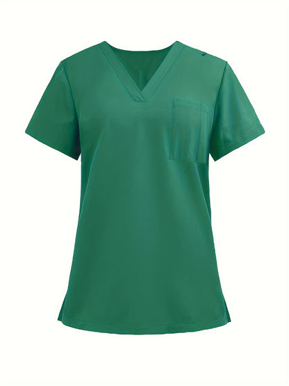 Elegante conjunto de uniforme médico de manga corta con cuello en V para profesionales de spa y médicos: mezcla de poliéster, lavable a máquina y con bolsillos