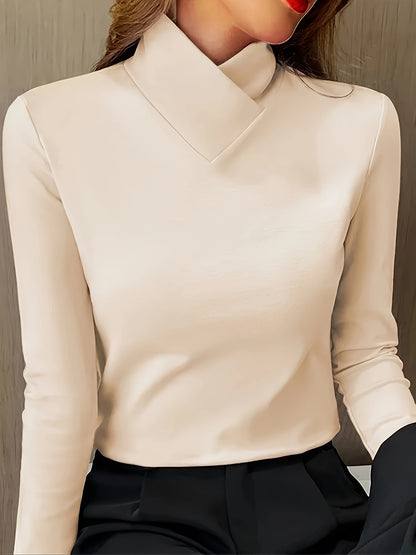 Plus Size Womens High Neck Slim Fit Top - Flattering Solid Color with Superb Stretch - Timeless Basic Style, Comfortable Long Sleeves