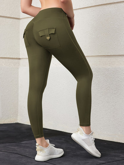 Leggings ajustados de cintura alta y elásticos: diseño favorecedor con bolsillos con solapa