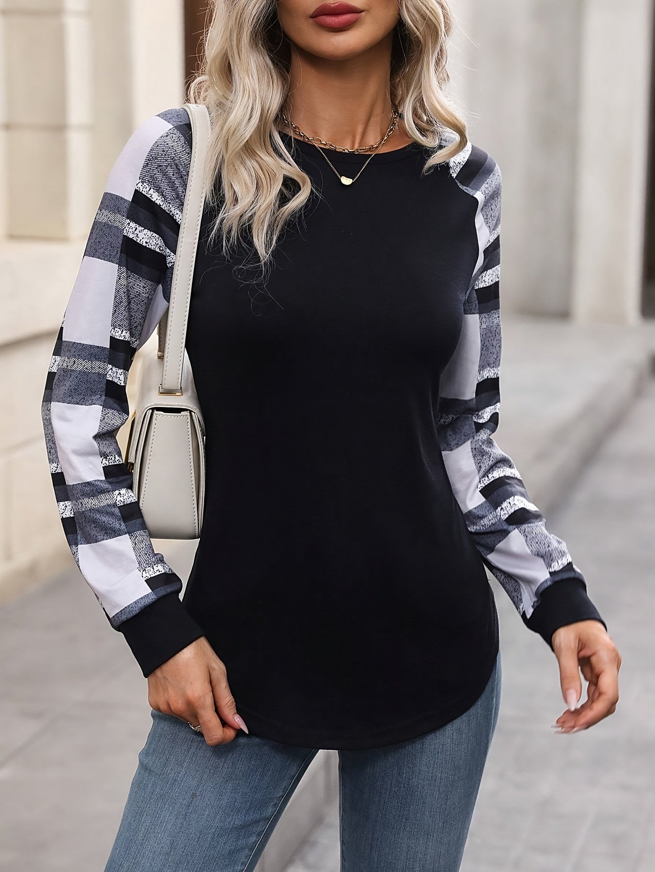 Vibrant Color Block Crew Neck T-Shirt - Soft, Breathable, Long Sleeve Chic Casual Top