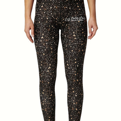 Women's High-Waist Yoga Leggings with Tummy Control, Butt Lift & Zipper Pocket - Golden Dust Print, Stretchy Activewear for All Seasons