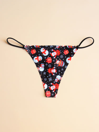 7pcs Sexy Low-Rise Thongs with Christmas Prints, Soft & Comfortable Women's Underwear