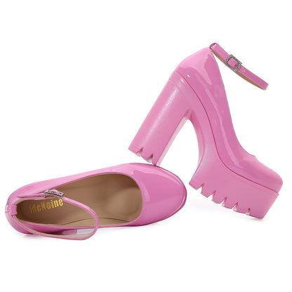 Sandalias de tacón de aguja sensuales: piel sintética, tacón grueso, correa en el tobillo, color liso, perfectas para fiestas, sexis, cómodas, hebilla ajustable, antideslizantes, de alta calidad, zapatos de vestir para mujer