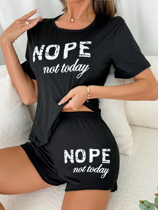 Relaxed Fit "NOPE not Today" Graphic Print Short Sleeve T-Shirt and Shorts Pajama Set