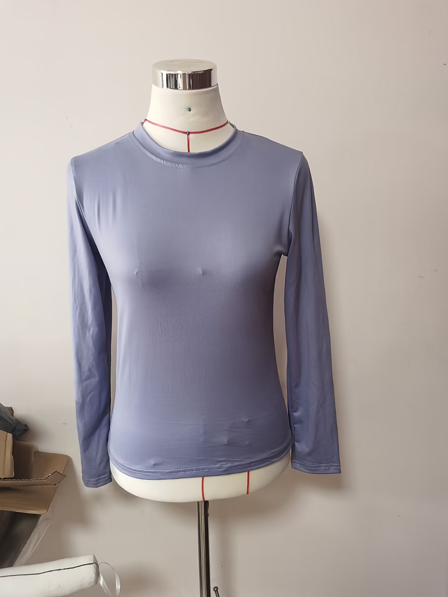 Top de yoga con cuello redondo y mangas largas de color liso, muy elástico, largo normal, semitransparente, estilo básico, camiseta informal versátil para mujer, ideal para las estaciones de primavera y otoño