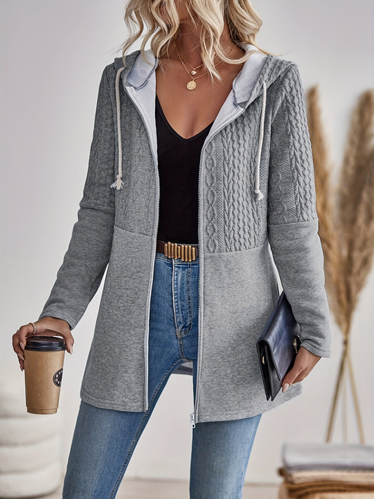 Stylish Textured Drawstring Hooded Jacket - Soft, Casual