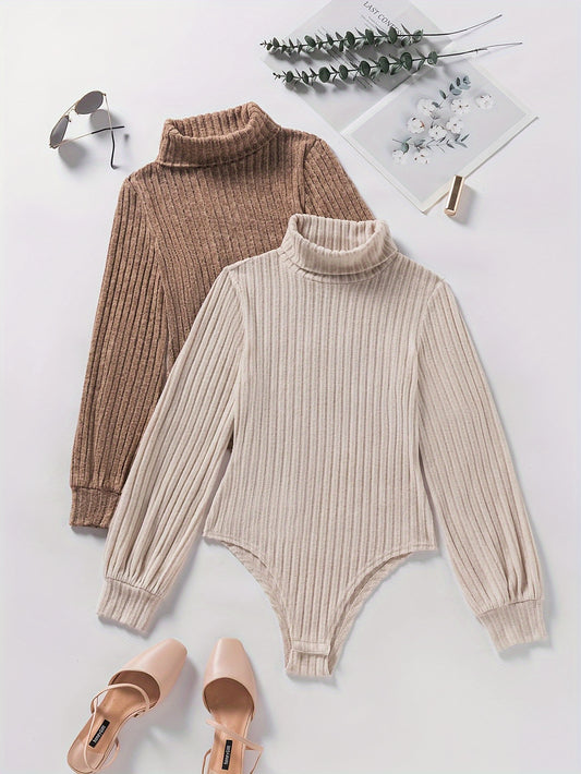 Two-piece Women's Autumn and Winter High Collar Knitted Bodysuit