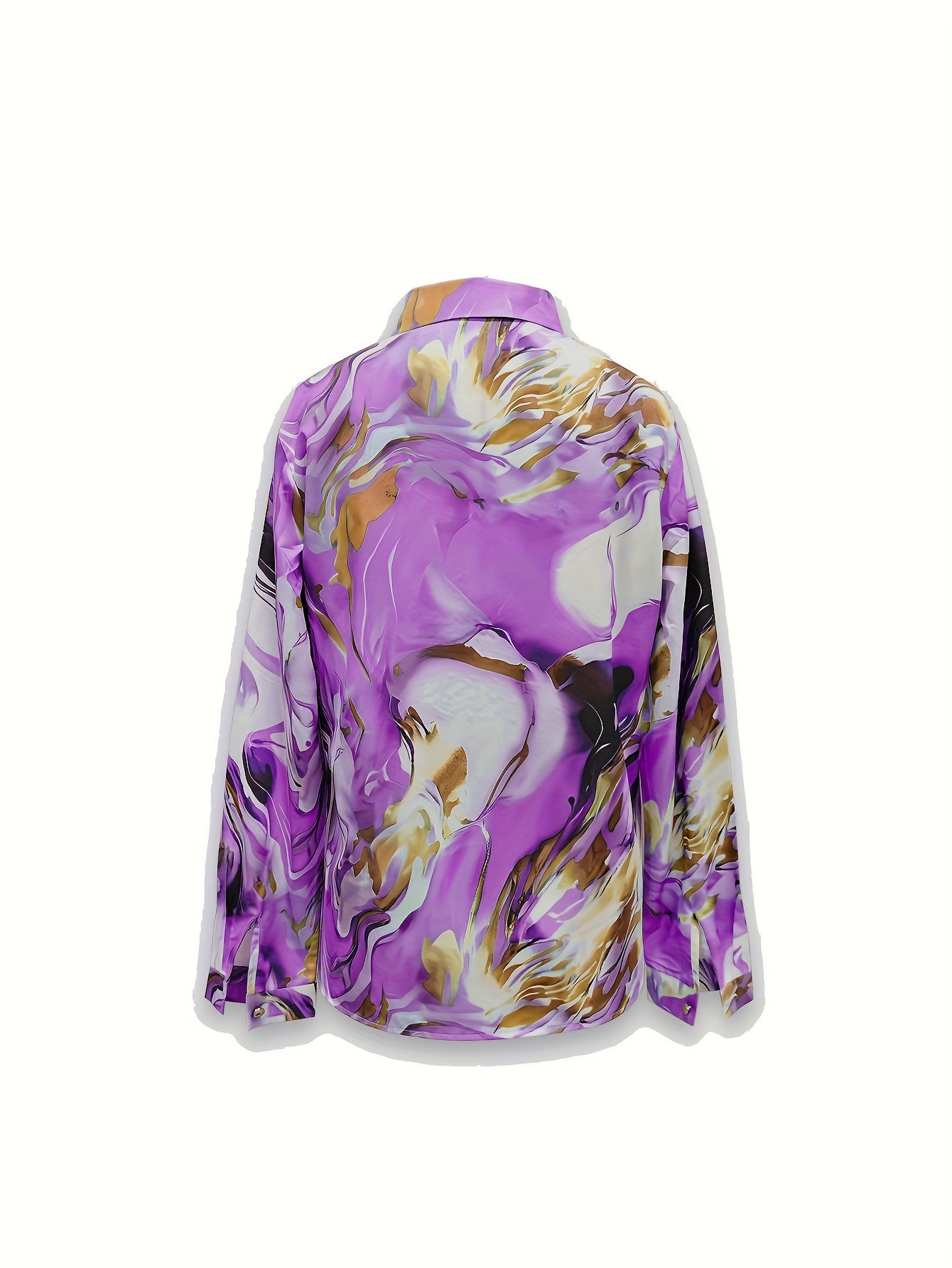 Blusa elegante con cuello de solapa y estampado integral, manga larga con botones en la parte delantera, estilo informal y elegante, perfecta para primavera y otoño. Ropa de mujer